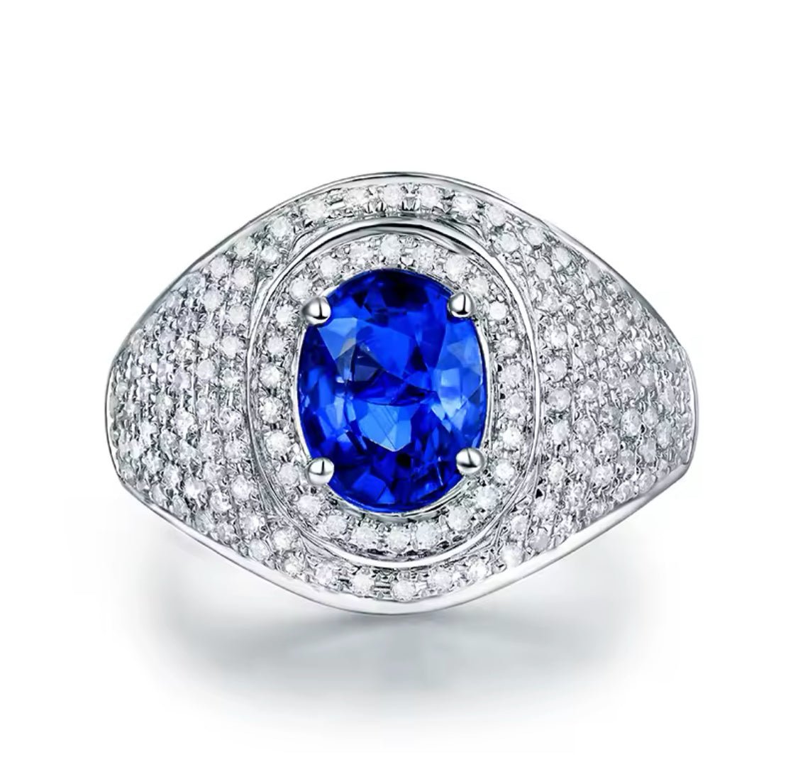 14Kt White Gold 2.60 ct Sapphire Ring with Natural Diamonds (Unisex)