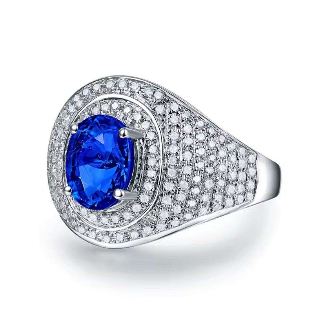 14Kt White Gold 2.60 ct Sapphire Ring with Natural Diamonds (Unisex)