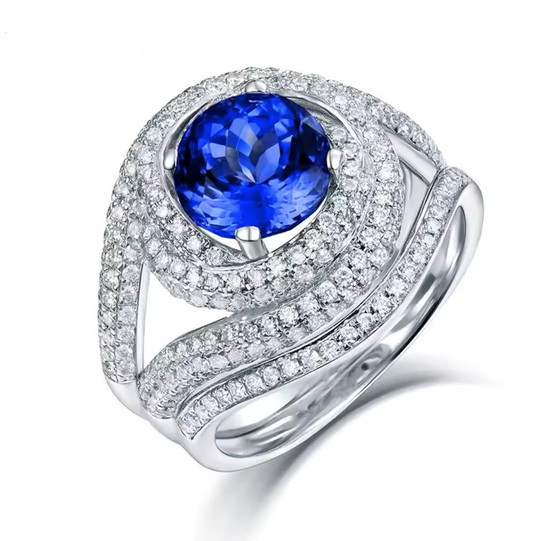 14Kt White Gold 2.86 ct Tanzanite Ring with Diamonds (Unisex)