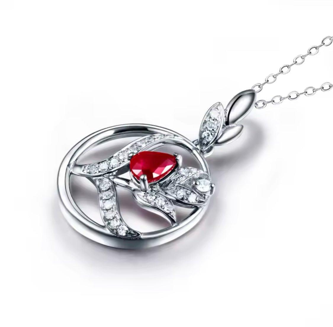 14Kt White Gold Diamond 0.375 ct Pink Ruby Pendant