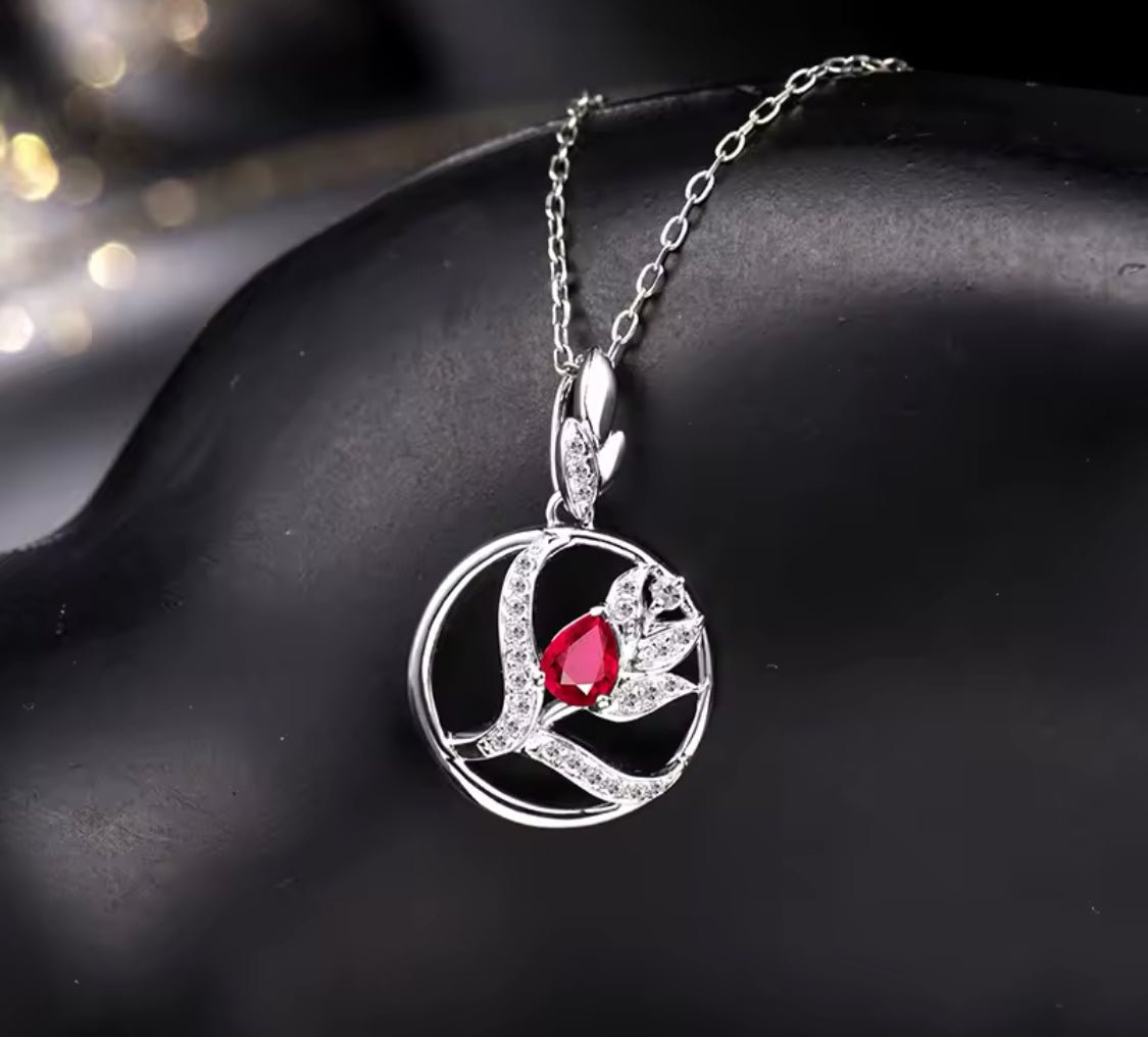 14Kt White Gold Diamond 0.375 ct Pink Ruby Pendant