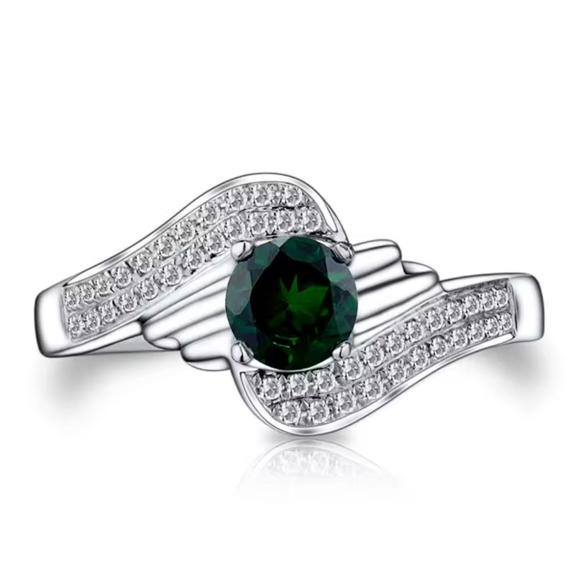 14Kt White Gold Diamond 0.59 ct Tsavorite Ring (Unisex)
