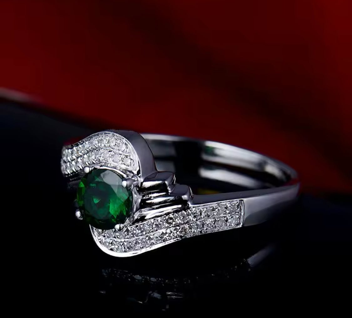 14Kt White Gold Diamond 0.59 ct Tsavorite Ring (Unisex)