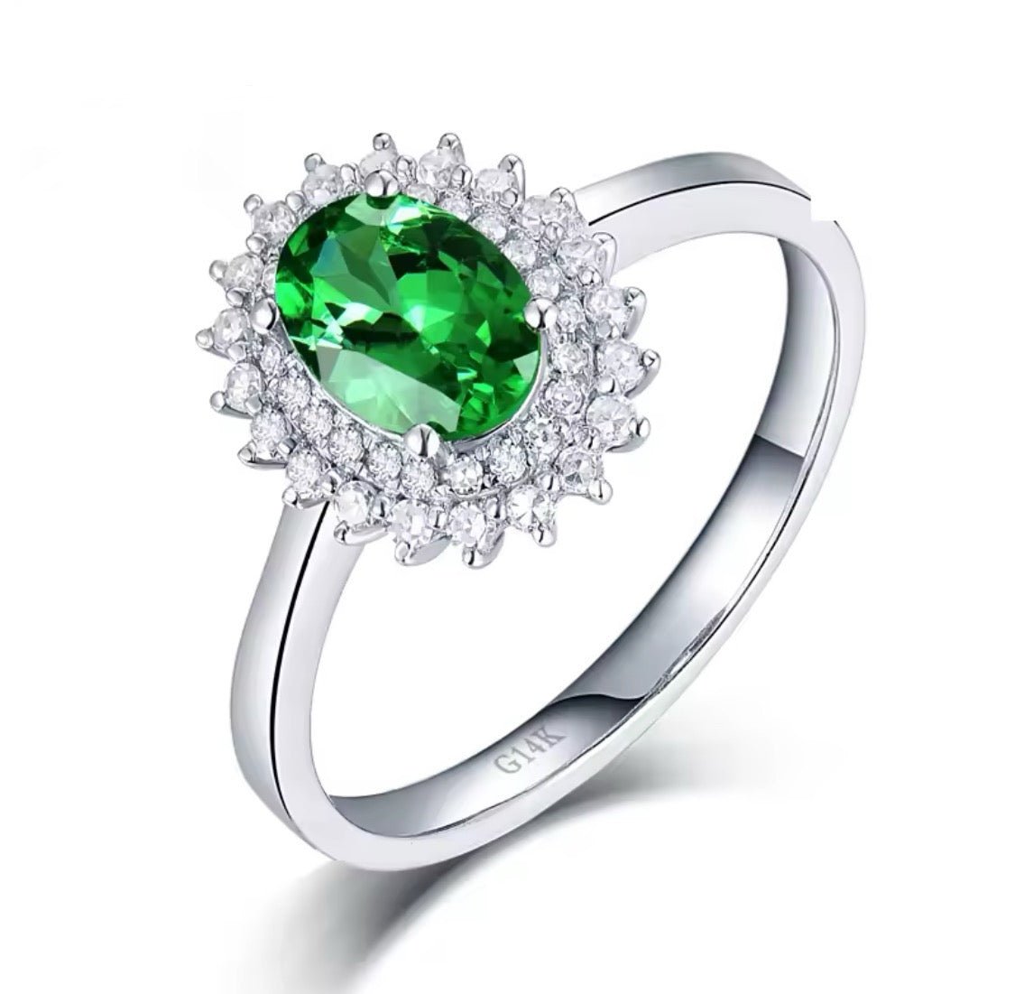 14Kt White Gold Diamond 0.68 ct Tsavorite Ring