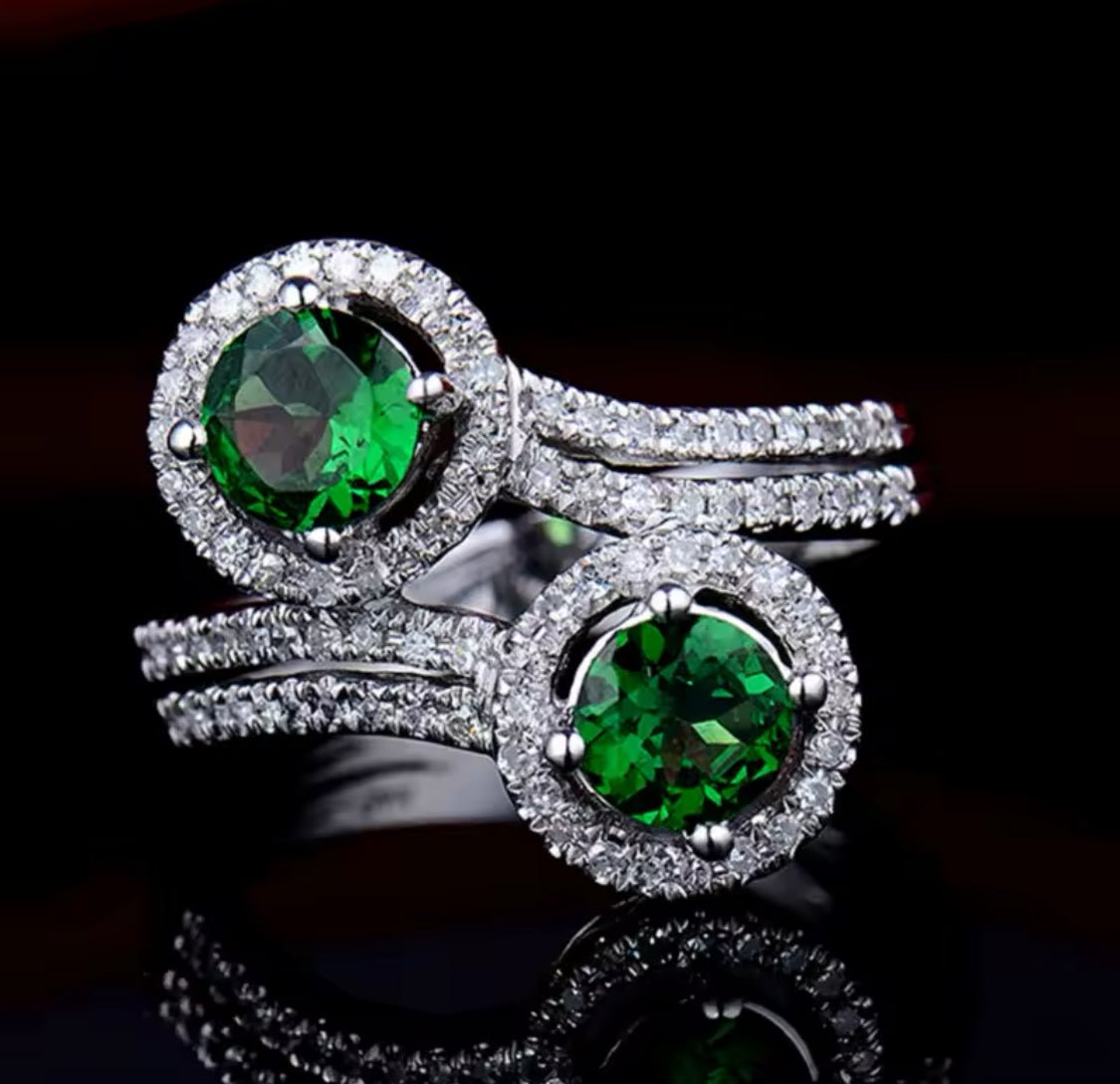 14Kt White Gold Diamond 1.03 ct Tsavorite Ring (Unisex)