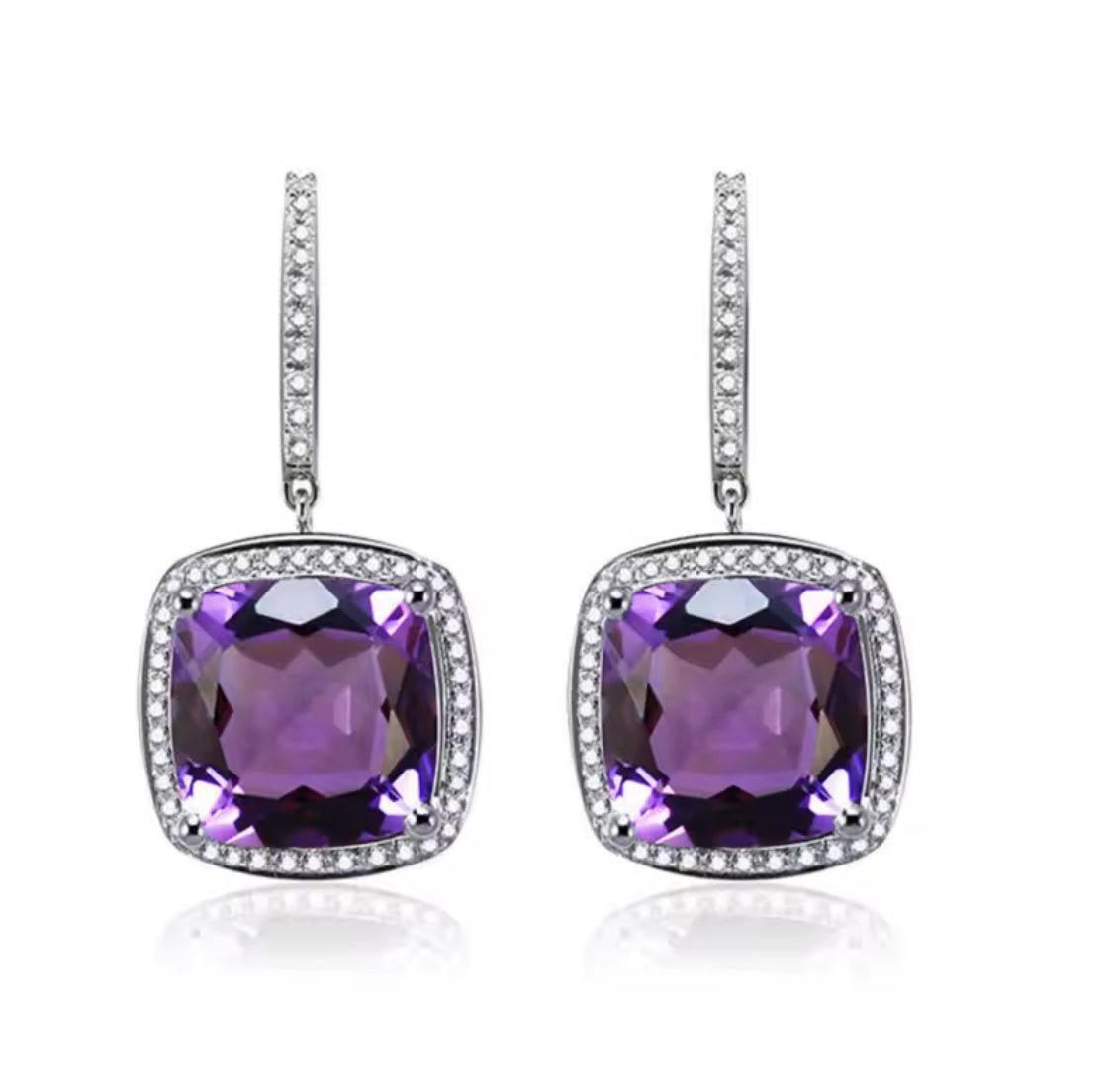 14Kt White - Gold Diamond 11.80 ct Amethyst Earrings