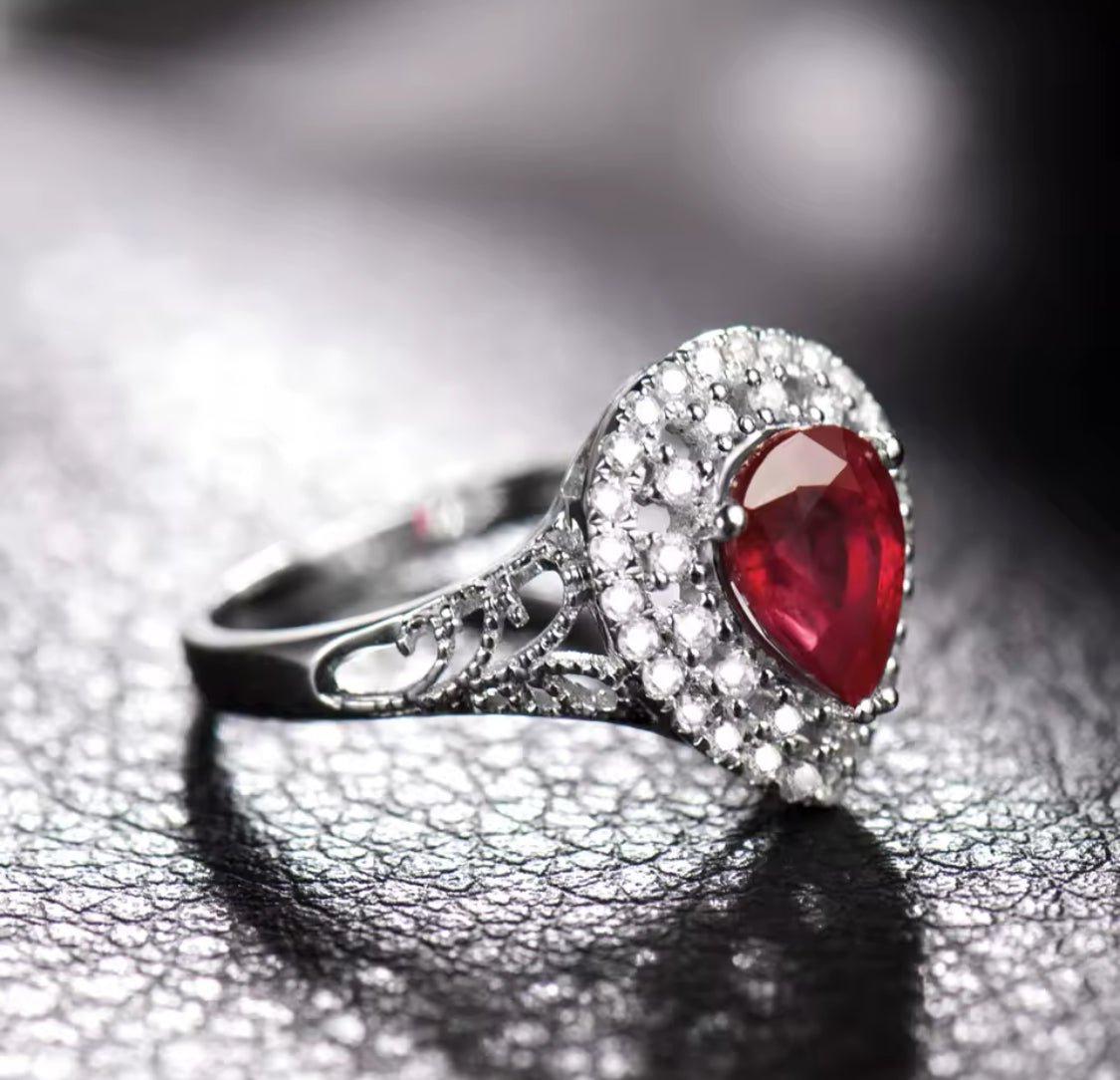 14Kt White Gold Diamond 1.60 ct Ruby Ring