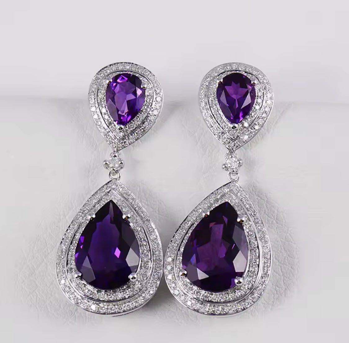 14Kt White - Gold Diamond 16.09 ct Amethyst Earrings