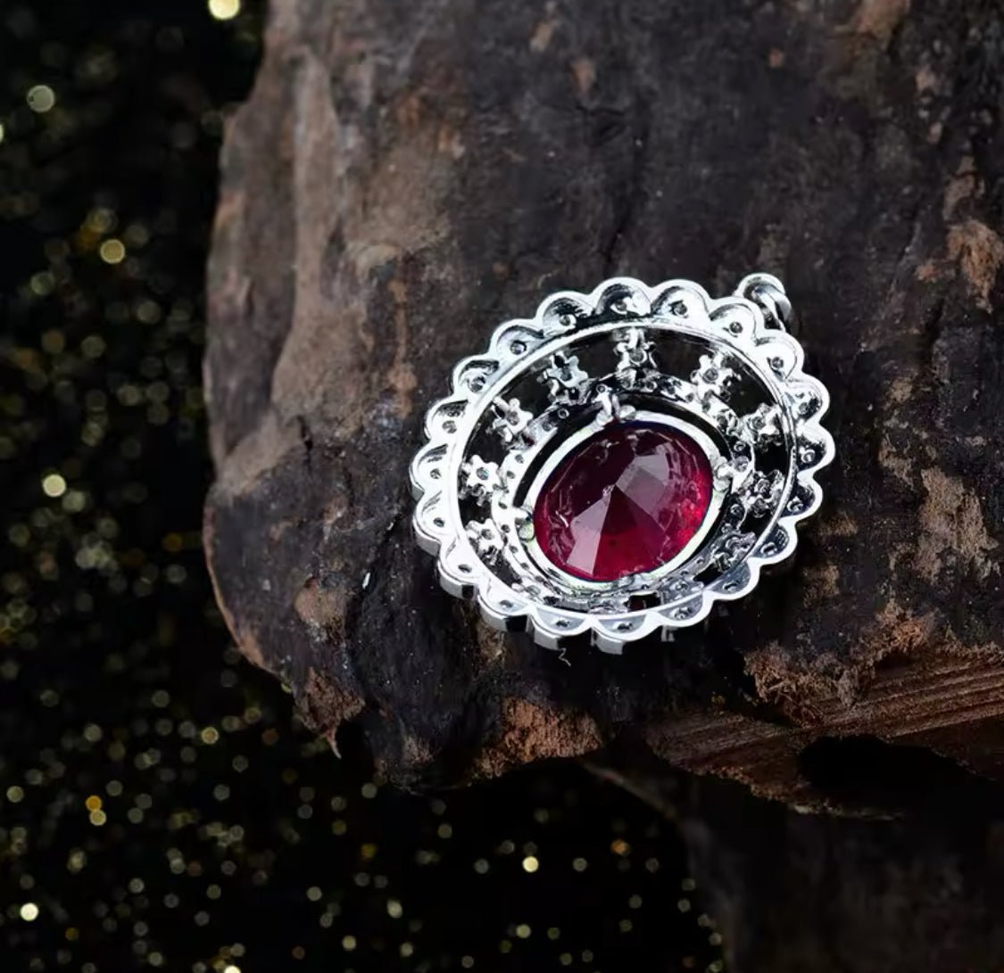 14Kt White Gold Diamond 4.36 ct Pink Ruby Pendant with Chain