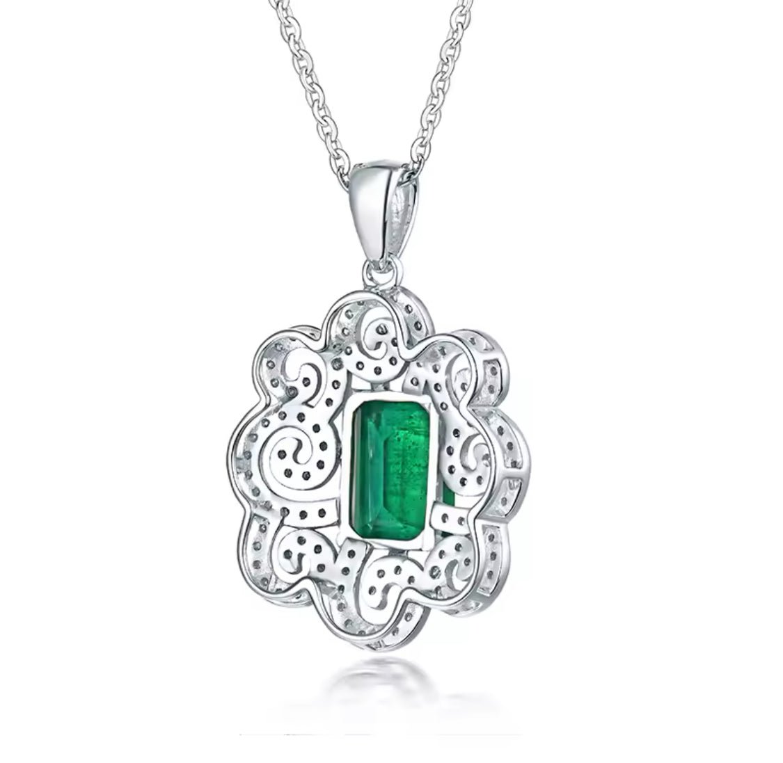 14Kt White Gold Diamonds 1.60 ct Emerald Pendant