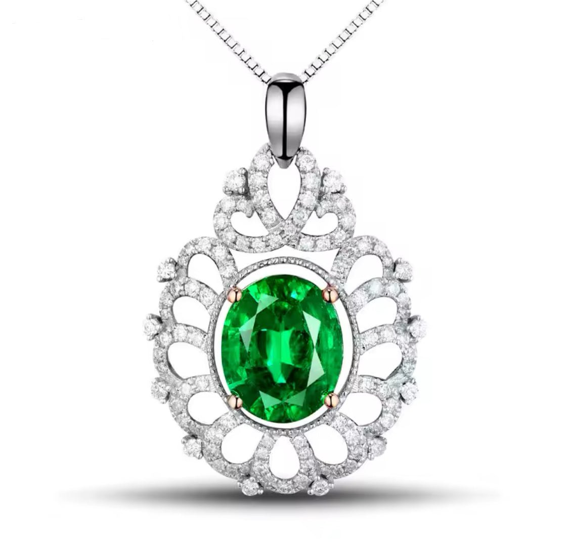 14Kt White Gold Diamonds 2.42 ct Emerald Pendant