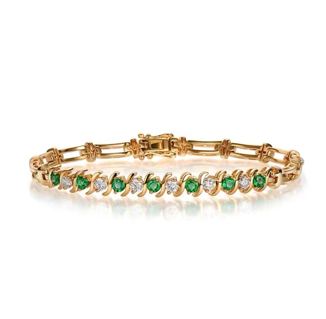 14kt Yellow Gold 0.73 ct Emerald Bracelet with Natural Diamonds 0.60 ct