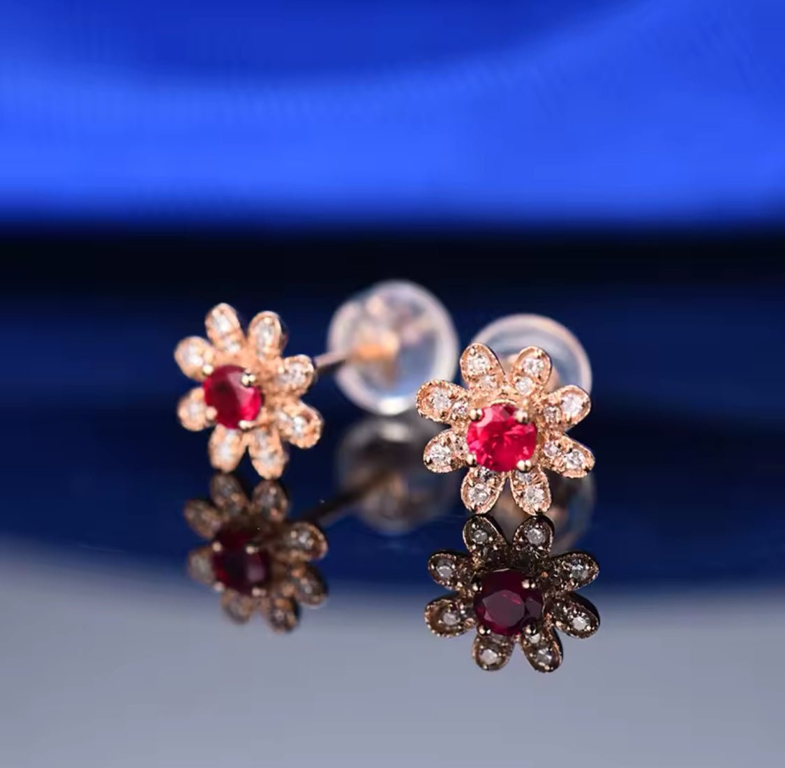 18K Rose Gold 0.30 ct Ruby Earrings with Diamonds