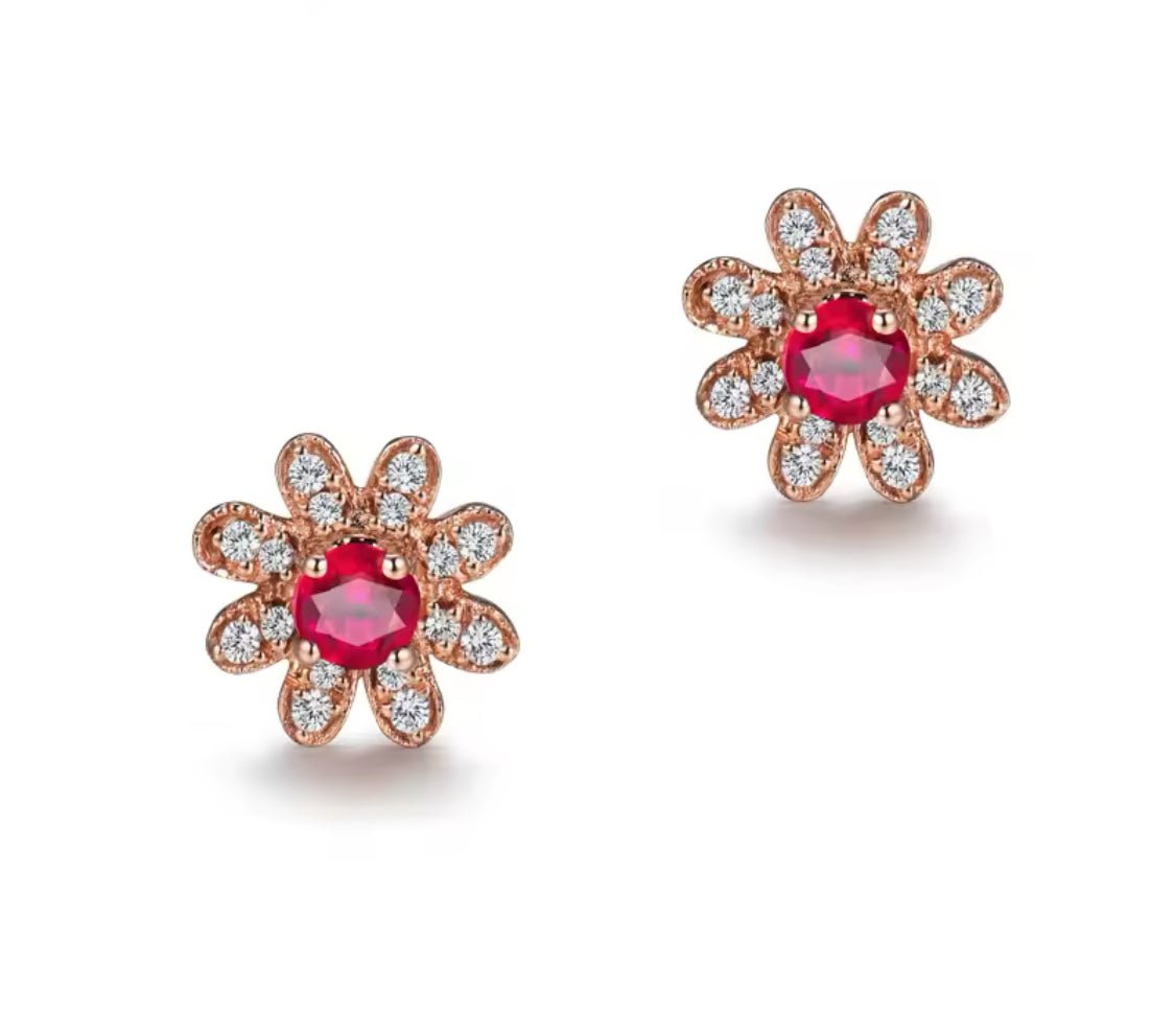 18K Rose Gold 0.30 ct Ruby Earrings with Diamonds