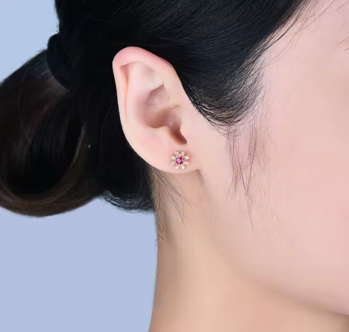 18K Rose Gold 0.30 ct Ruby Earrings with Diamonds