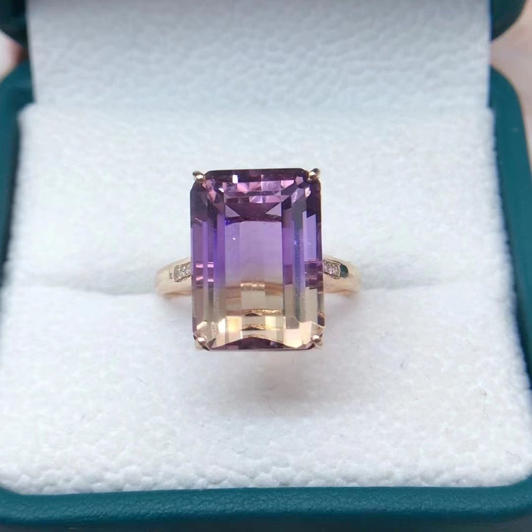 18k Rose Gold Ring with Natural 9.2 ct Ametrine – Emerald Cut
