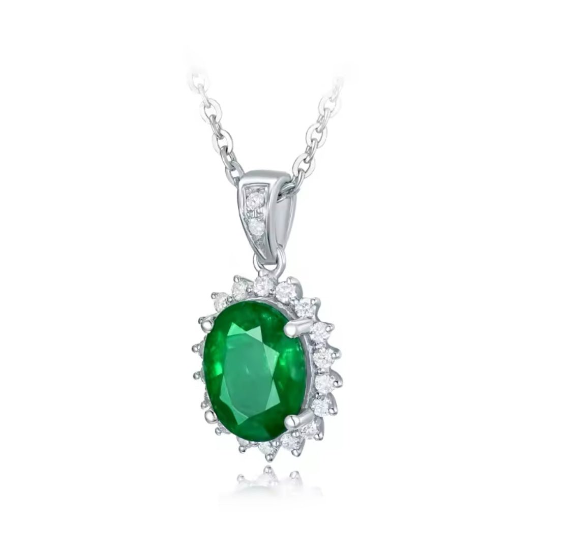 18K White Gold 1.75 ct Emerald Pendant with Natural Diamond