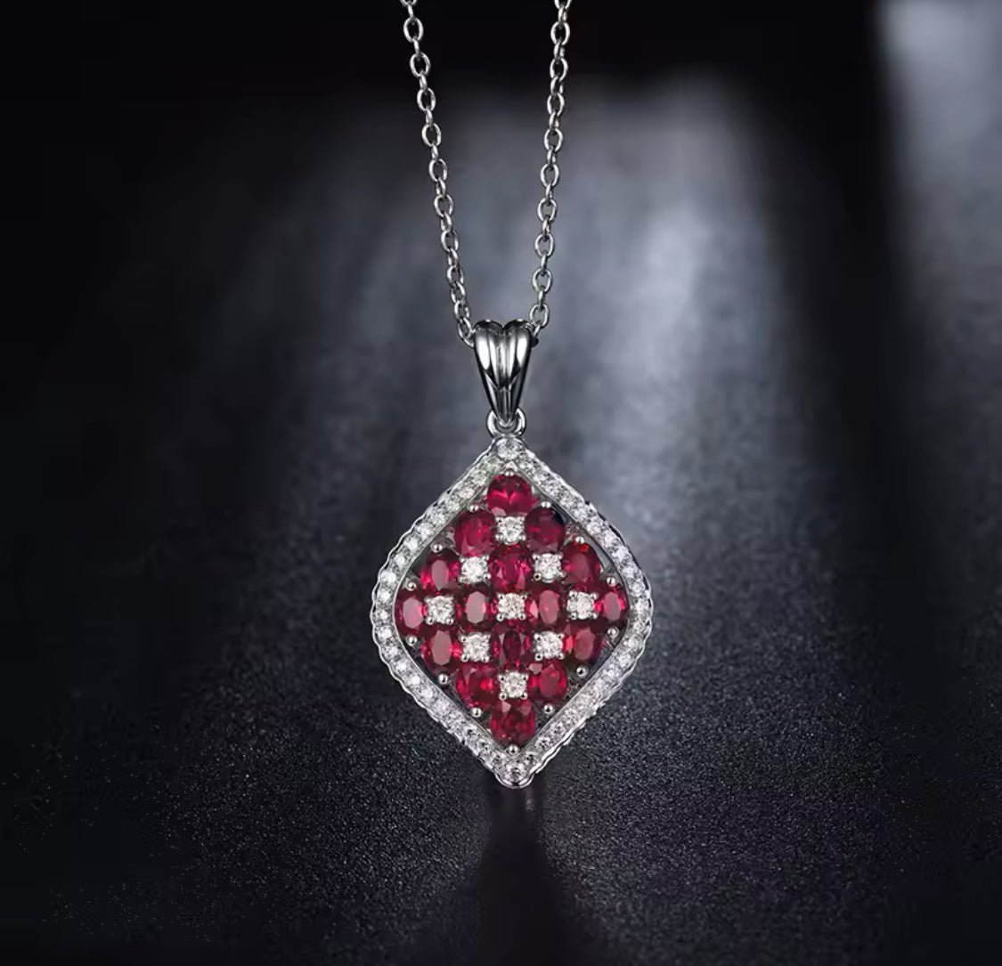 18K White Gold 3.26 ct Ruby Pendant with Natural Diamond