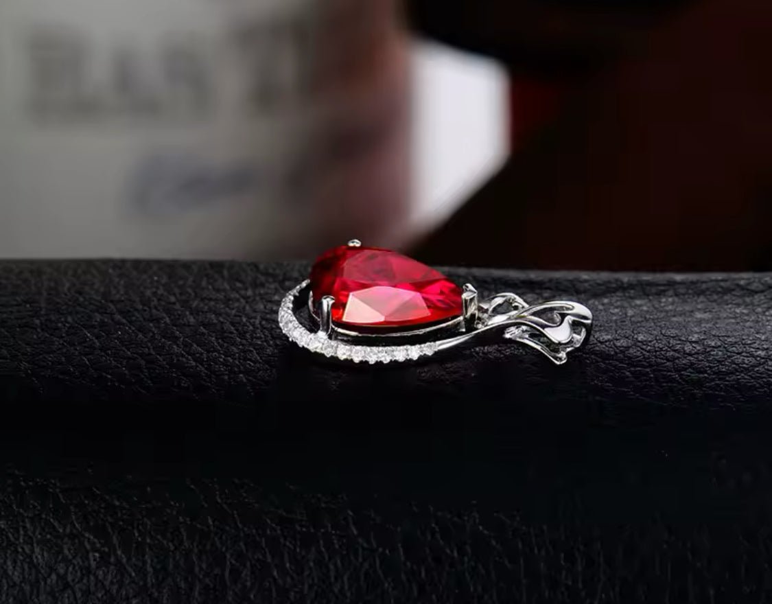 18K White Gold 5.30 ct Ruby Pendant with Natural Diamond