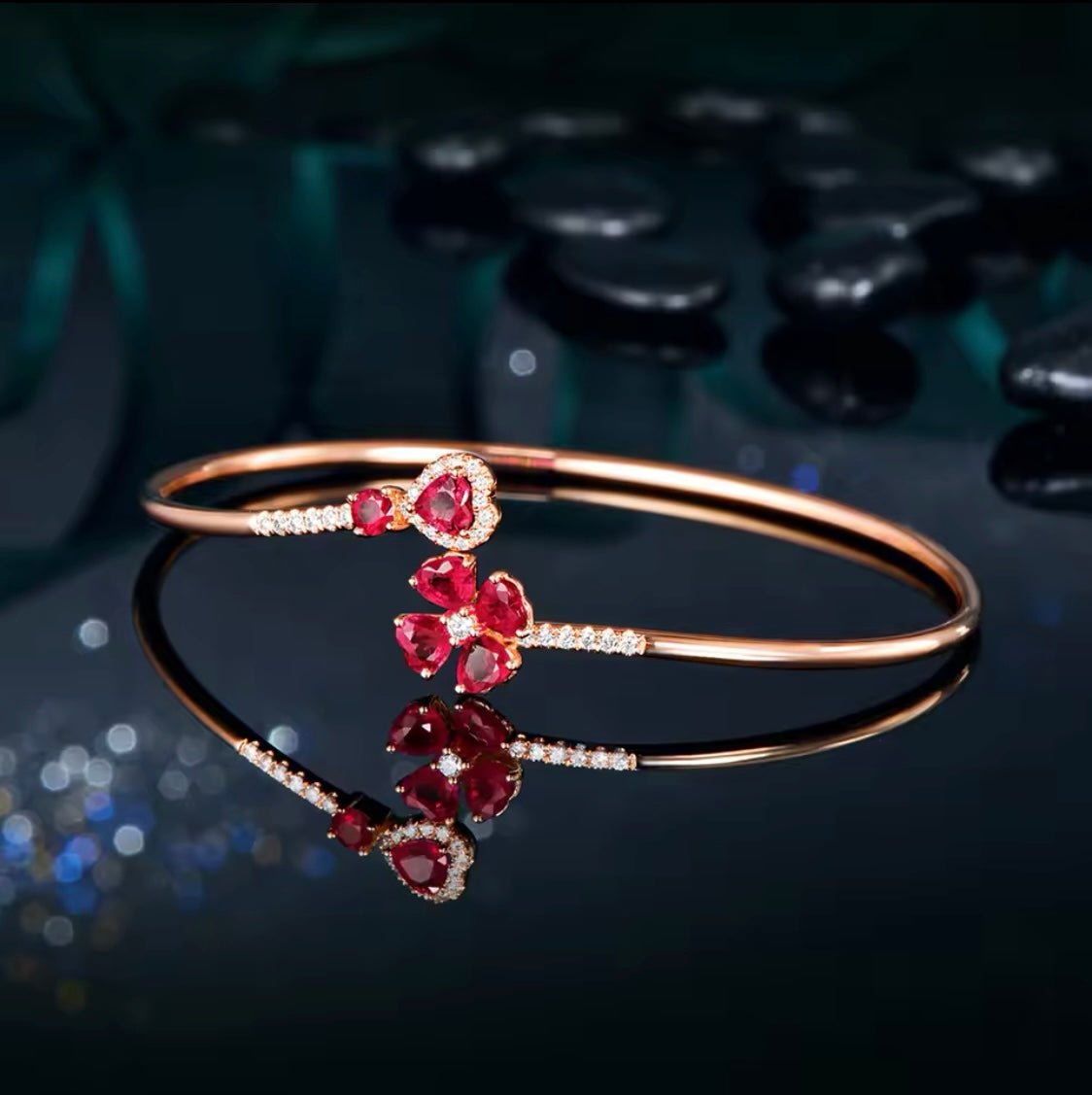18Kt Rose Gold 1.79 ct Ruby Bracelet with Natural Diamonds