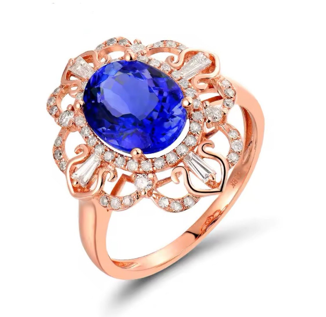 18Kt Rose Gold 2.28 ct Tanzanite Ring with Diamonds