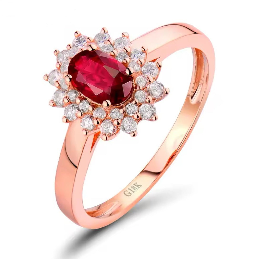 18Kt Rose Gold Diamond & 0.73 ct Ruby Ring