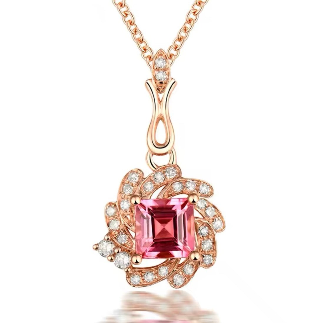 18Kt Rose Gold Natural Diamond 0.56 ct Tourmaline Pendant
