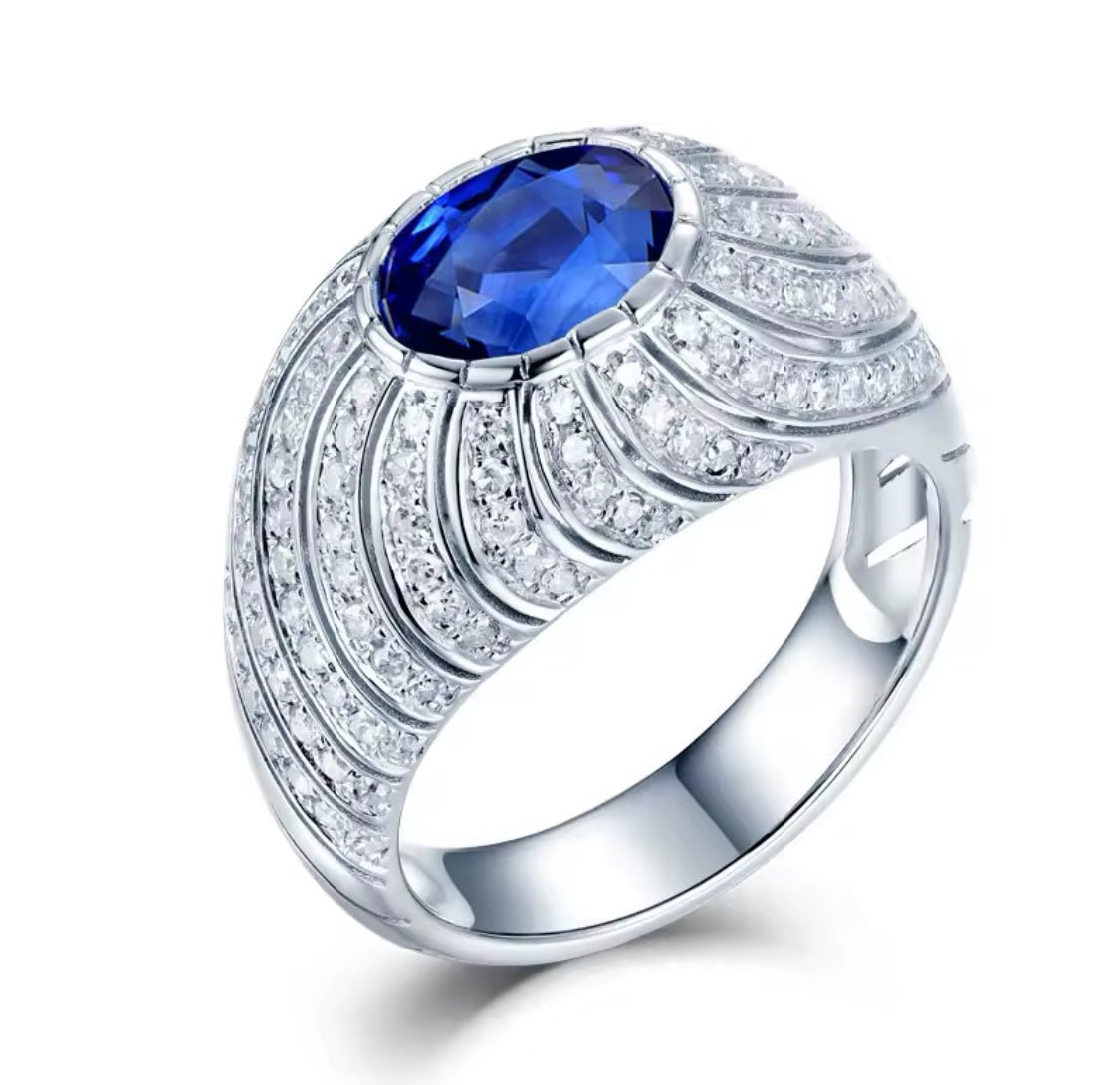 18Kt White Gold 1.00 ct Sapphire Ring with Natural Diamonds (Unisex)
