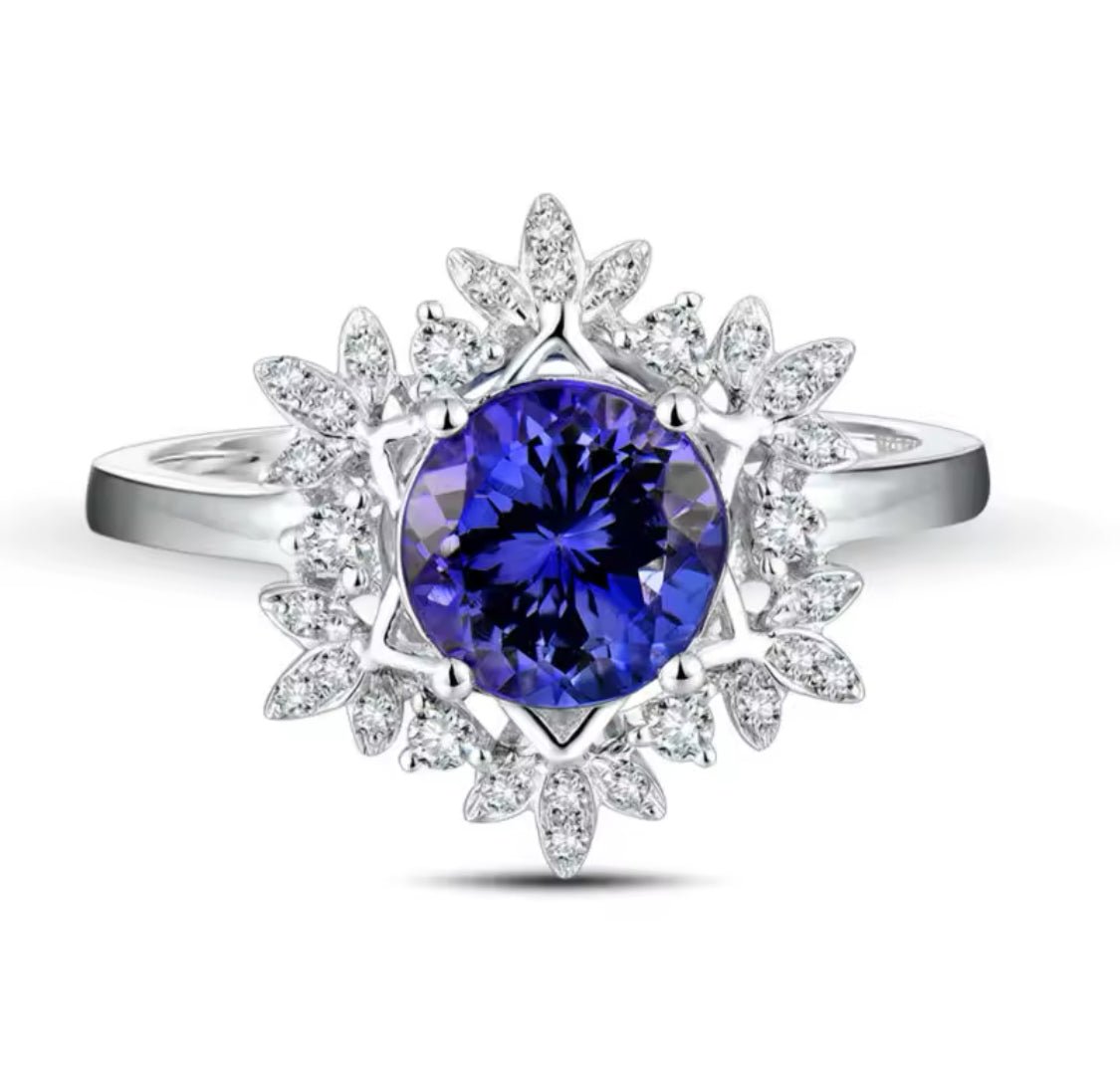 18Kt White Gold 1.25 ct Tanzanite Ring with Diamonds