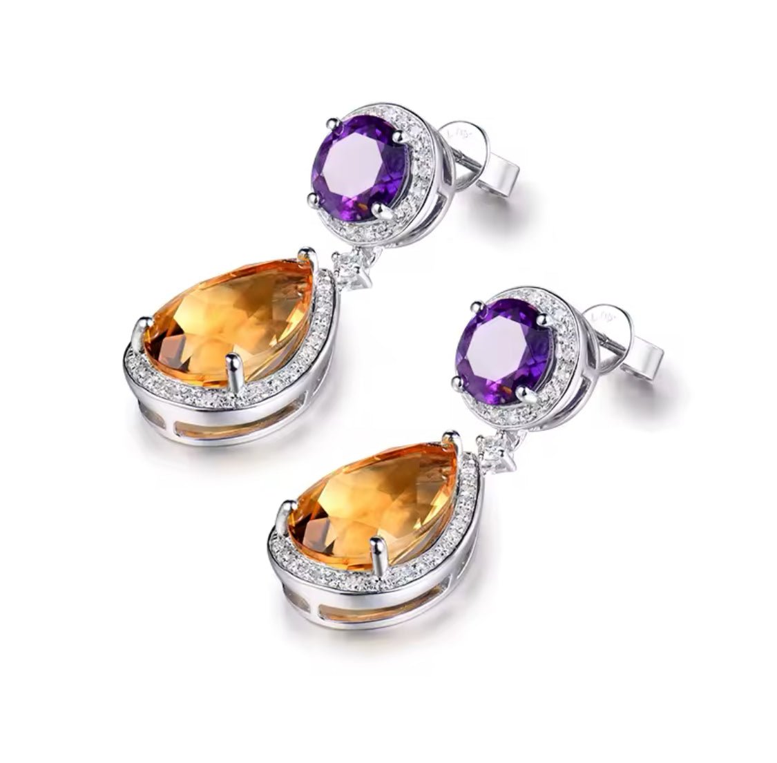 18Kt White - Gold 13.69 ct Citrine & Amethyst Earrings