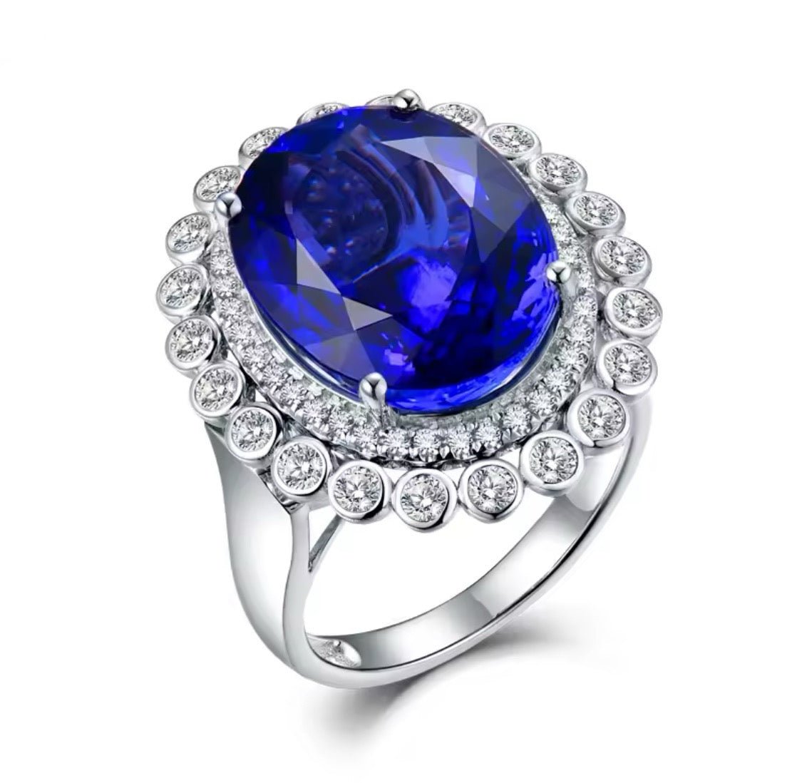 18Kt White Gold 14.86 ct Tanzanite Ring / Pendant with Diamonds (Unisex)