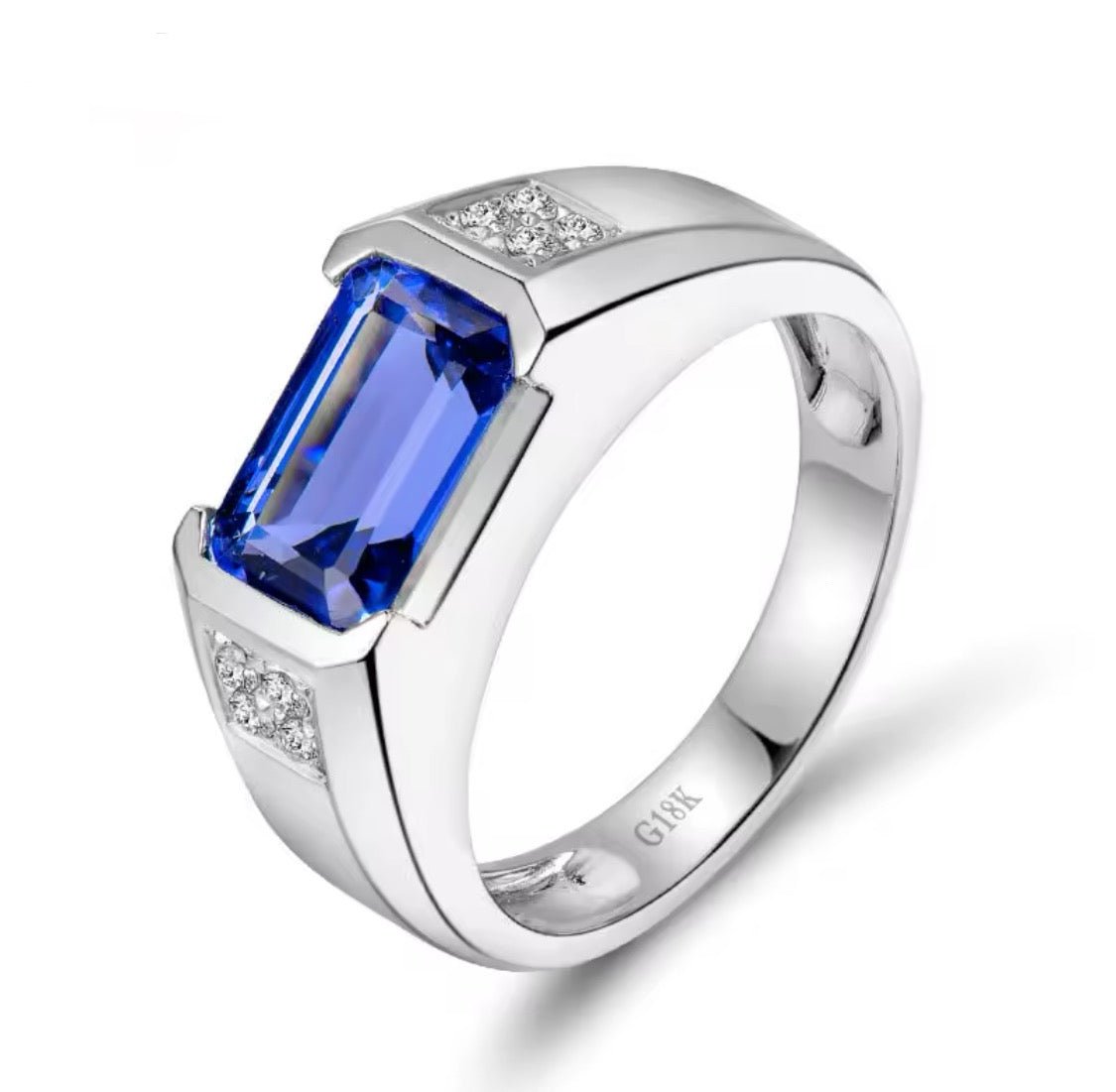 18Kt White Gold 3.19 ct Tanzanite Ring with Diamonds (Men)