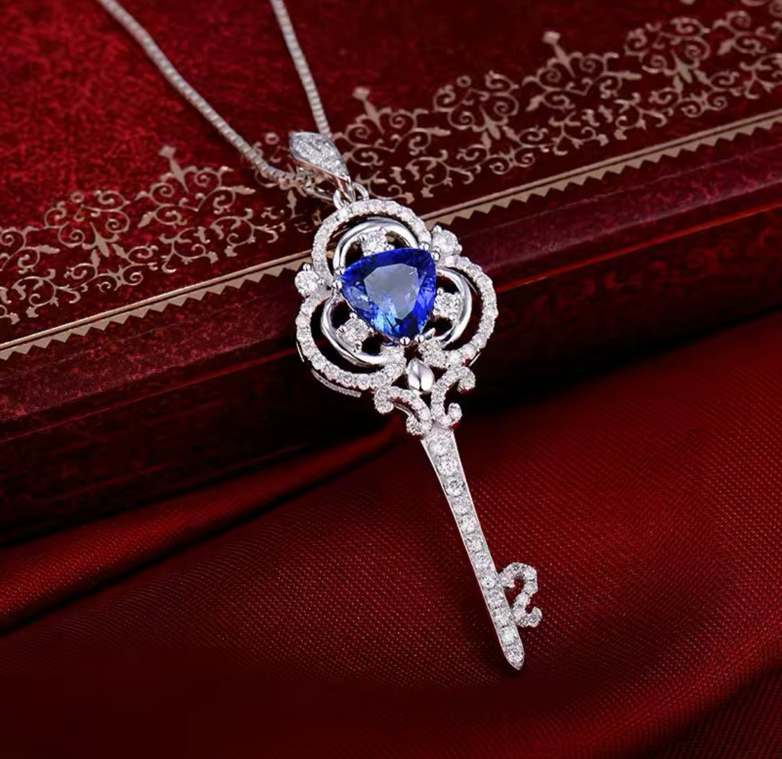 18Kt White Gold Diamonds 1.20 ct Tanzanite Pendants Key