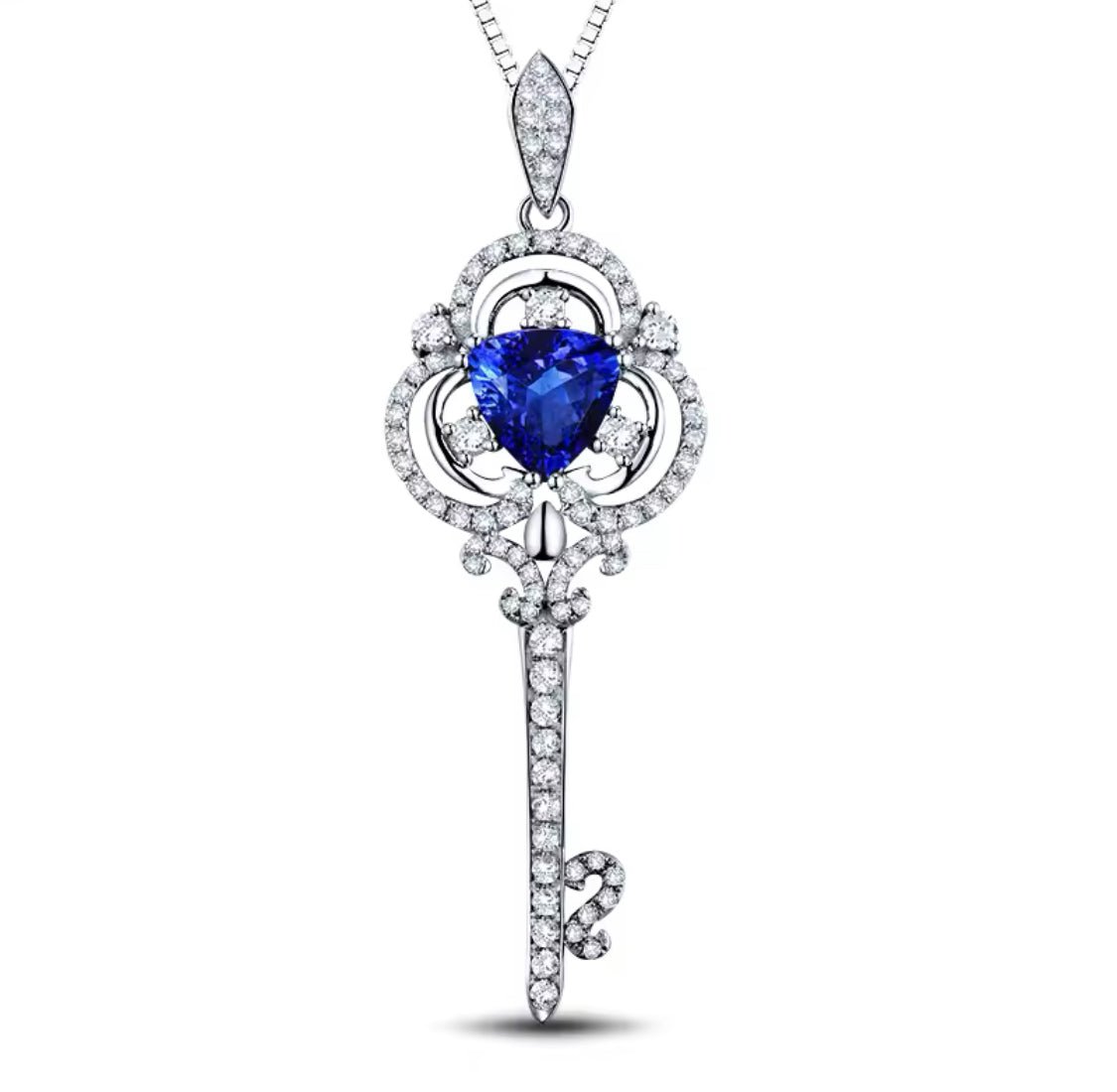 18Kt White Gold Diamonds 1.20 ct Tanzanite Pendants Key