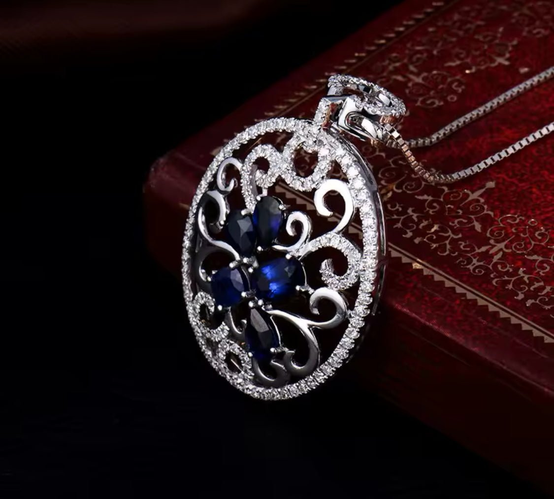 18Kt White Gold Diamonds 2.45 ct Sapphire Pendant