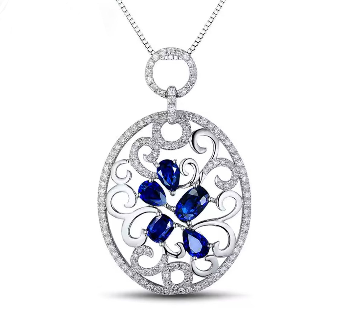 18Kt White Gold Diamonds 2.45 ct Sapphire Pendant