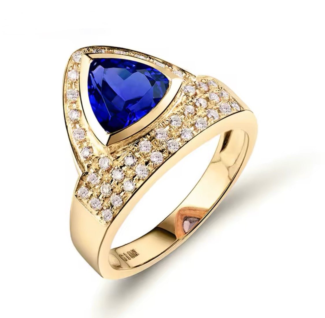 18Kt Yellow Gold 1.46 ct Tanzanite Ring with Diamonds (Unisex)