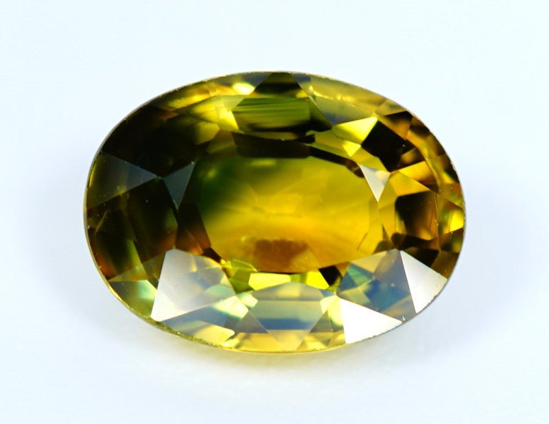 Australian green yellow sapphire 2.06 ct oval gemstone front view