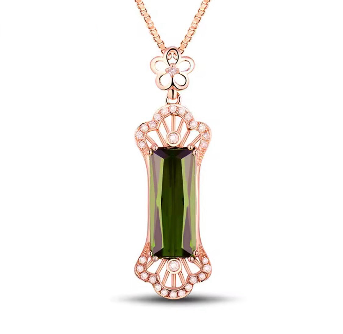 3.50 ct natural green tourmaline and 0.154 ct diamond pendant in 18K rose gold