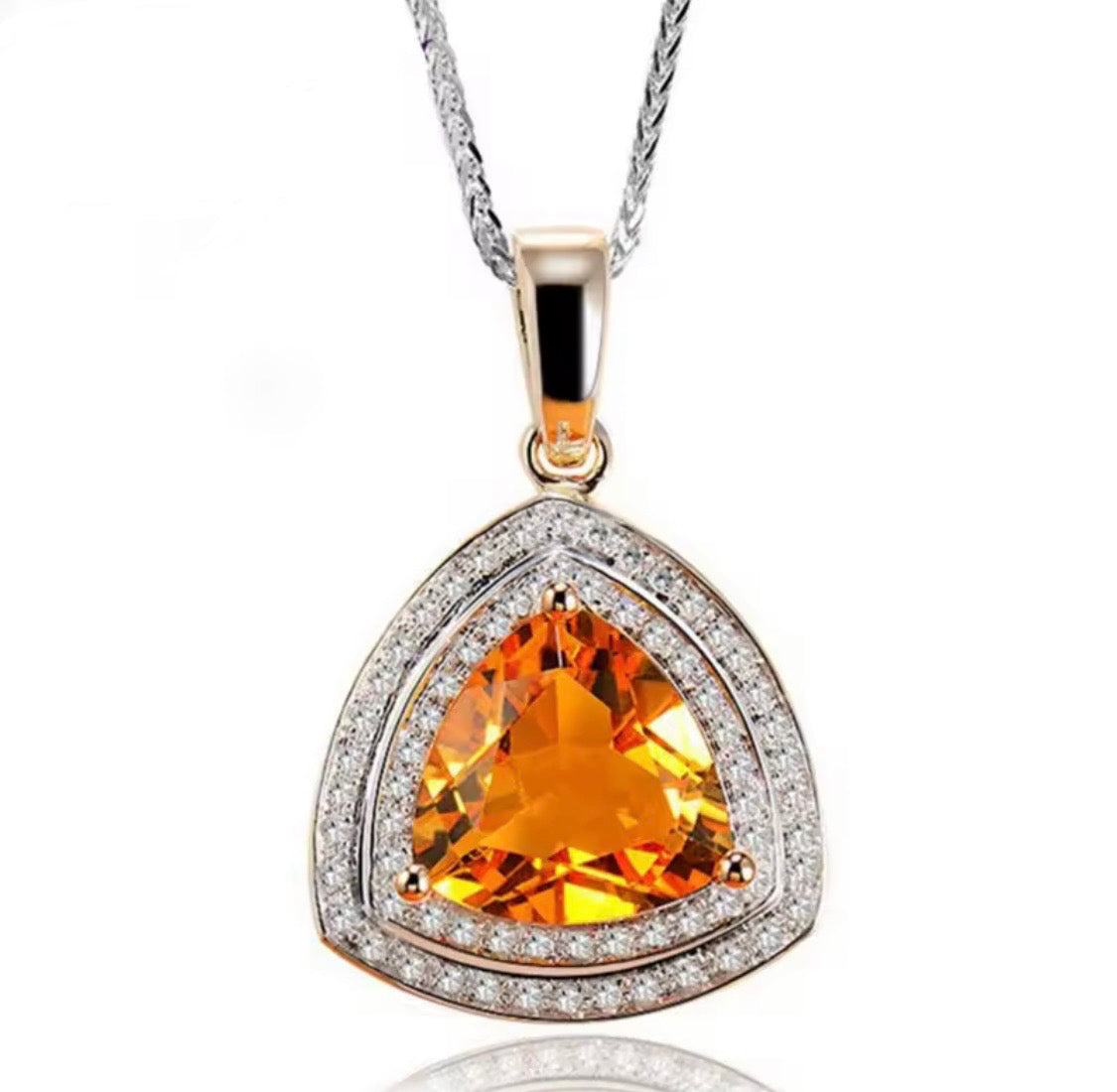 3.79 ct natural trillion citrine and 0.12 ct diamond pendant in 14K yellow gold