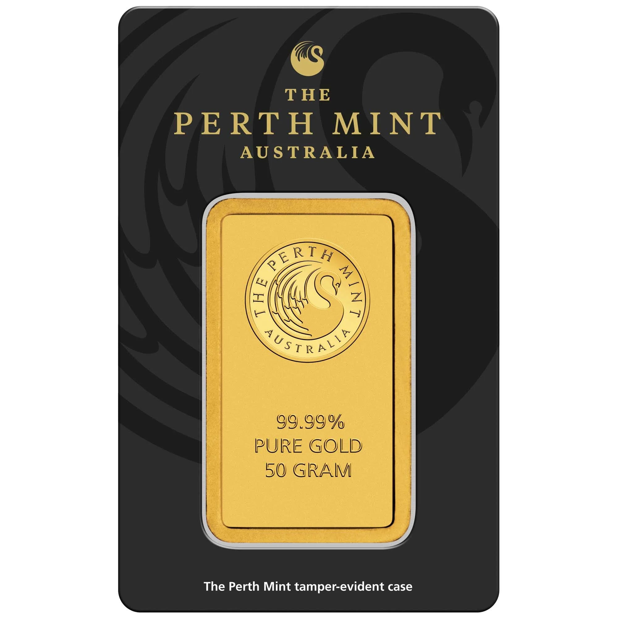 Investment Gold bar 50 g Perth Mint, front side