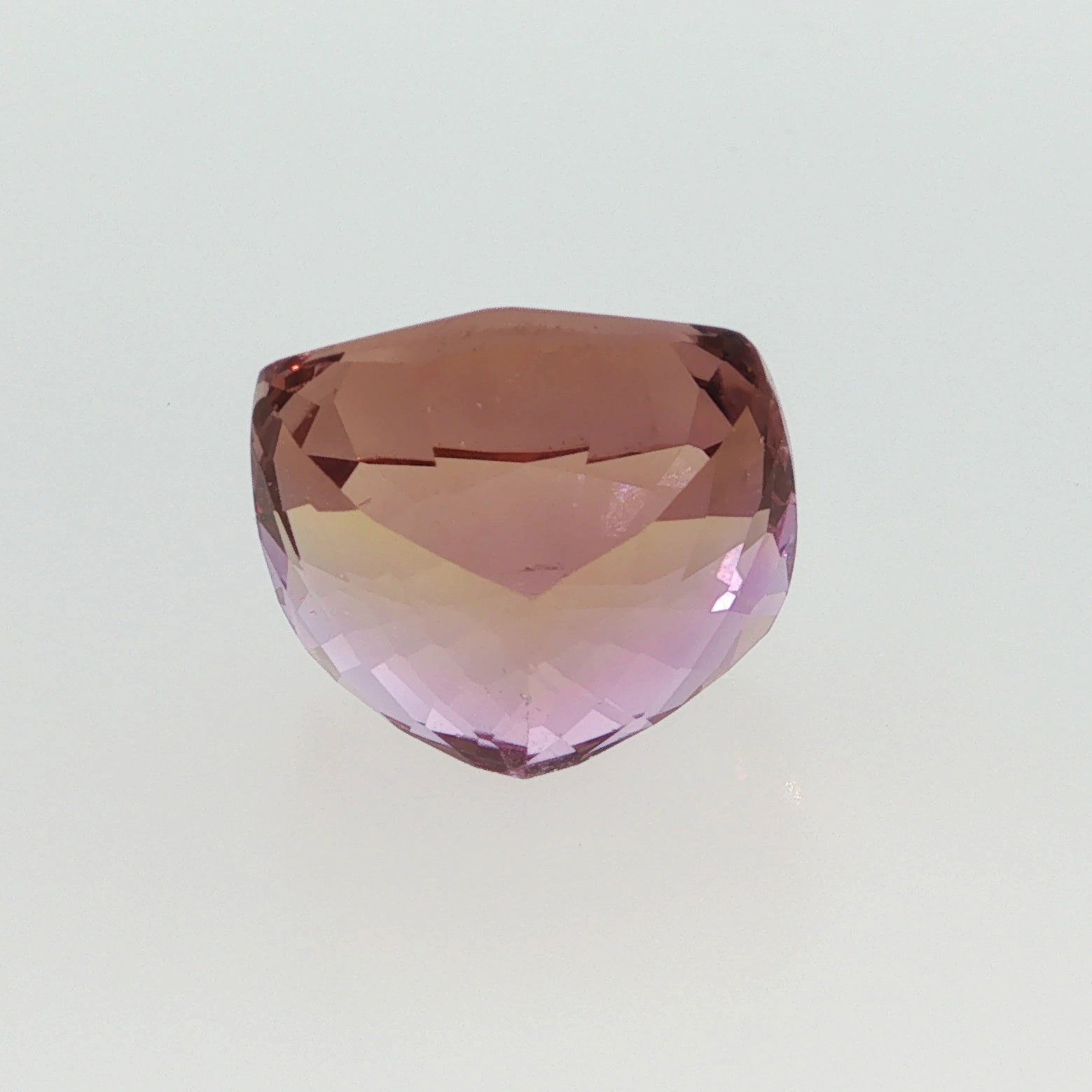 Natural ametrine quartz, 13.20 carats, cushion cut, transparent clarity, violetish purple and orangy yellow, ČGL certified