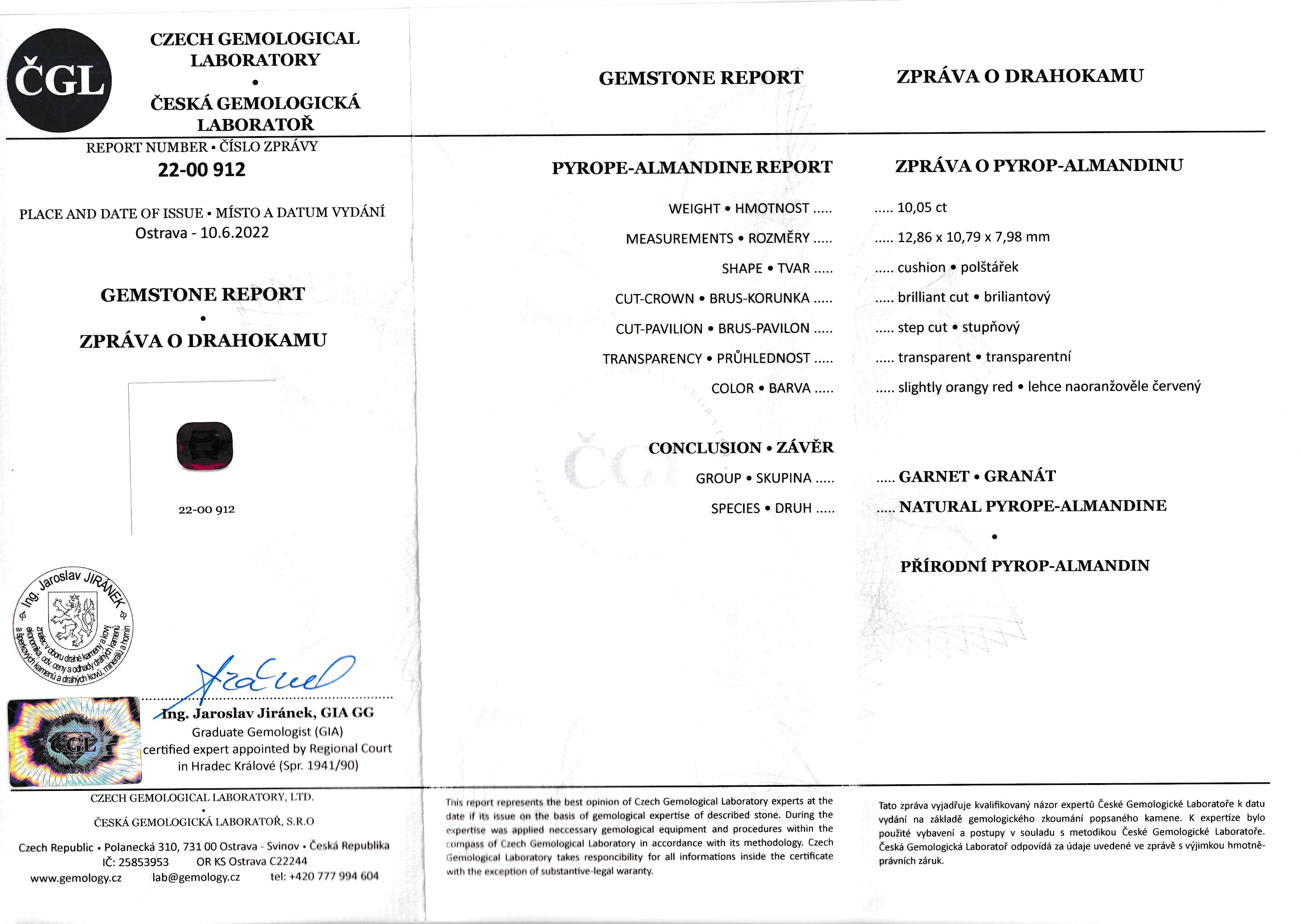 Přírodní Umbalitový Granát 10,05 ct – Polštářek Brus, Neošetřený, Certifikovaný, Tanzanie