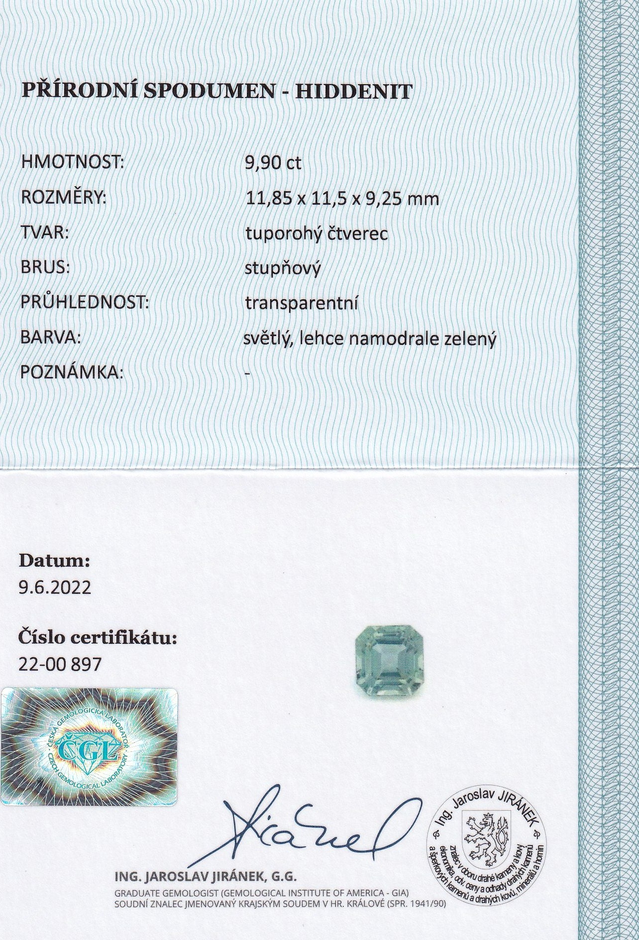 Spodumene 9.90 ct – Light Green, Octagonal Cut