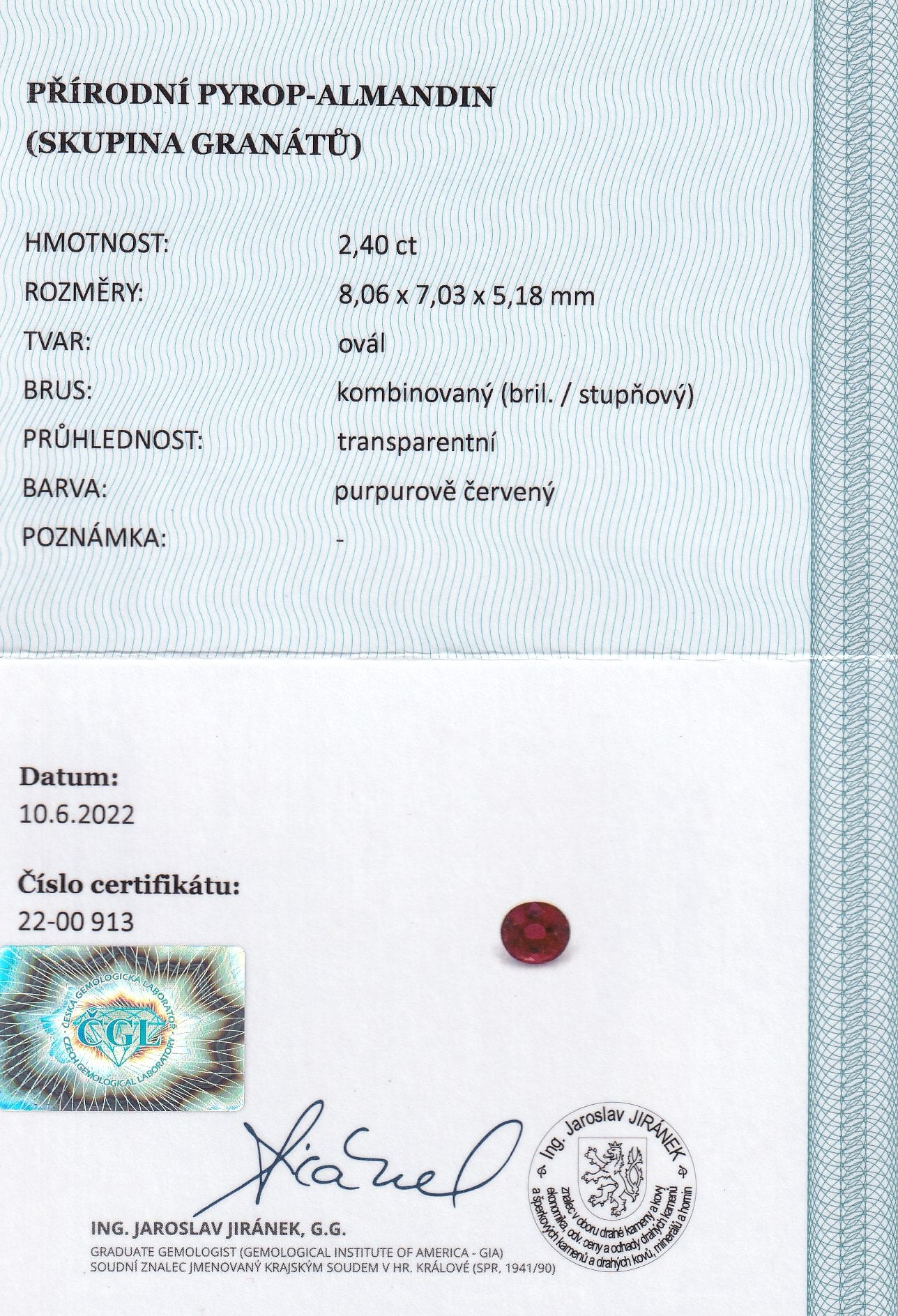 Natural Garnet 2.40 ct – Oval Cut, Untreated, Africa