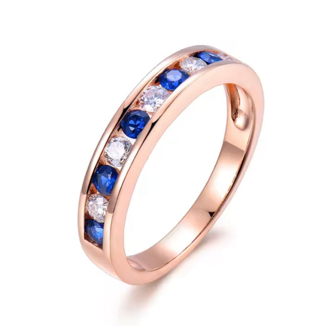 18K Rose Gold Sapphire Diamond Band Ring 0.50 ct – Round Cut (Unisex Eternity Style)