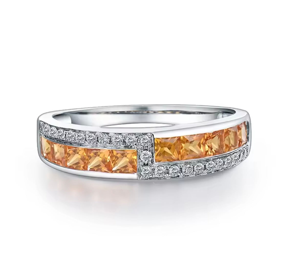 14K White Gold Yellow Sapphire Diamond Band Ring 1.17 ct – Unisex Eternity Style