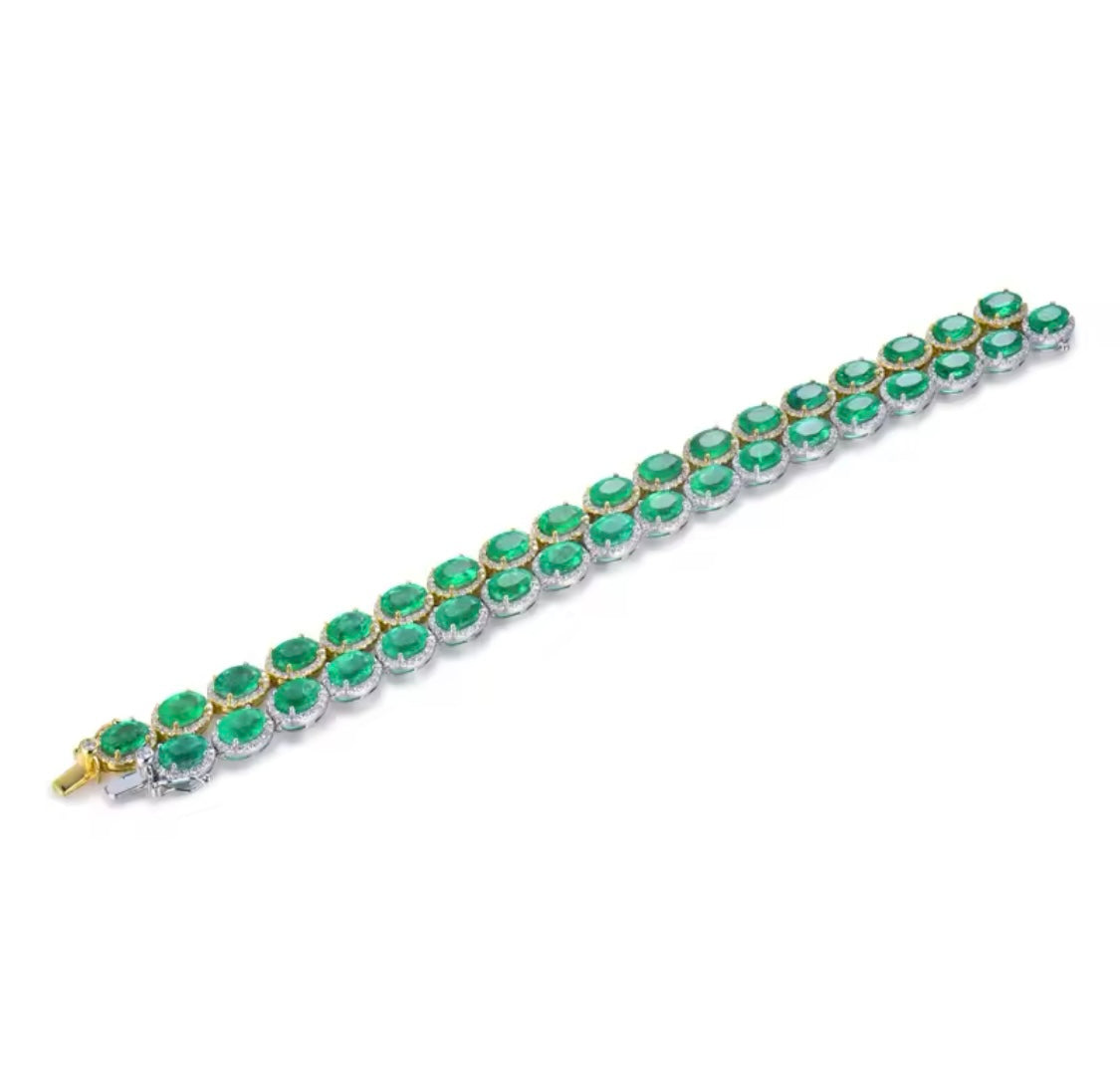 18Kt White & Yellow Gold 27.06 ct Emerald Double Layer Bracelet with Natural Diamonds 3.65 ct