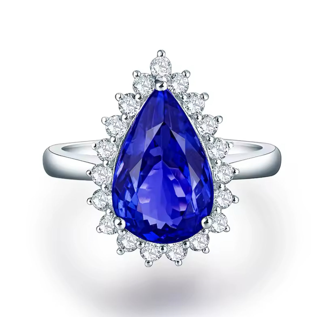 Prsten z 18kt bílého zlata s tanzanitem o hmotnosti 3,64 ct a diamanty