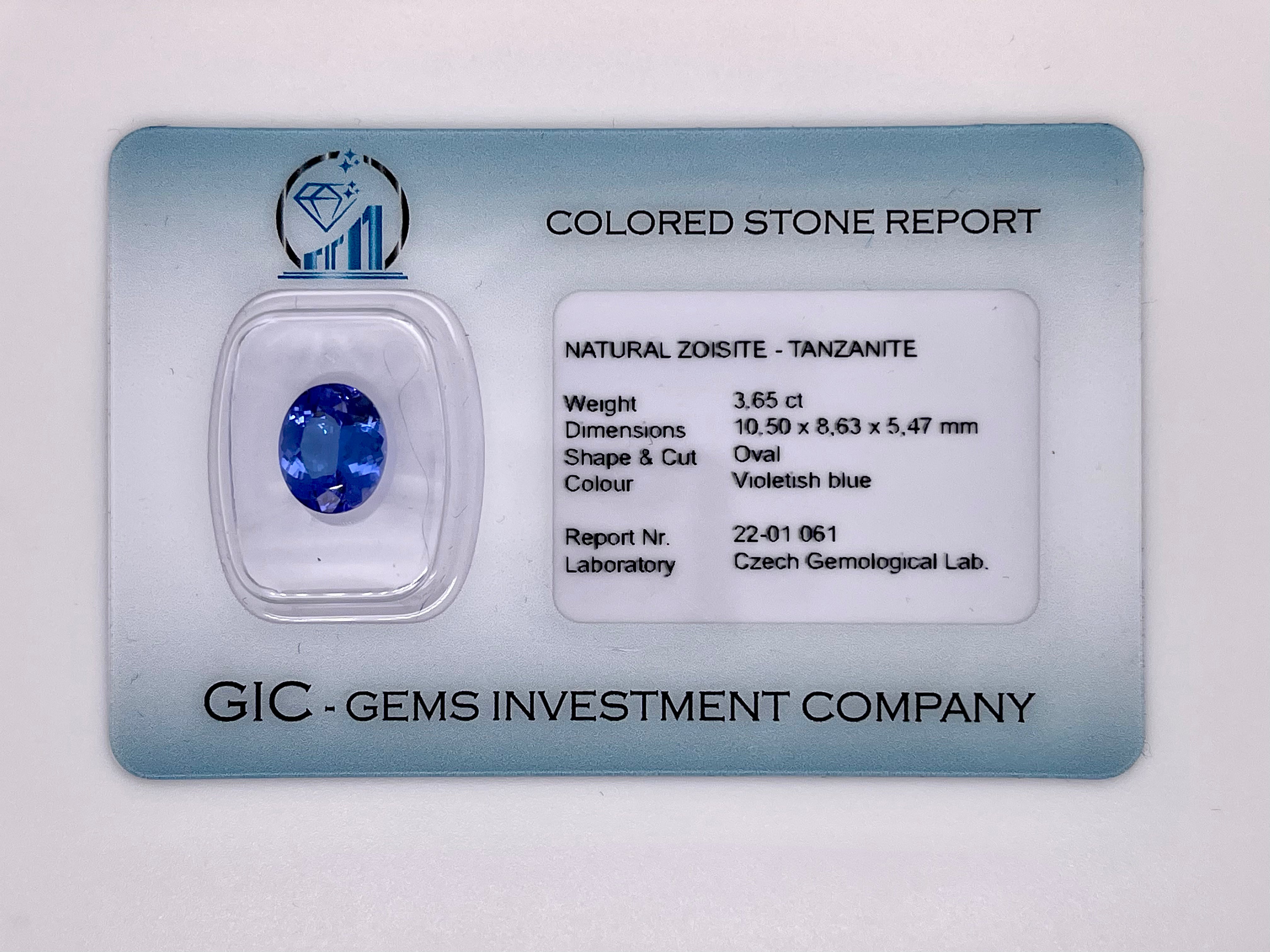 Tanzanite 3.65ct, oval cut, natural, certificate